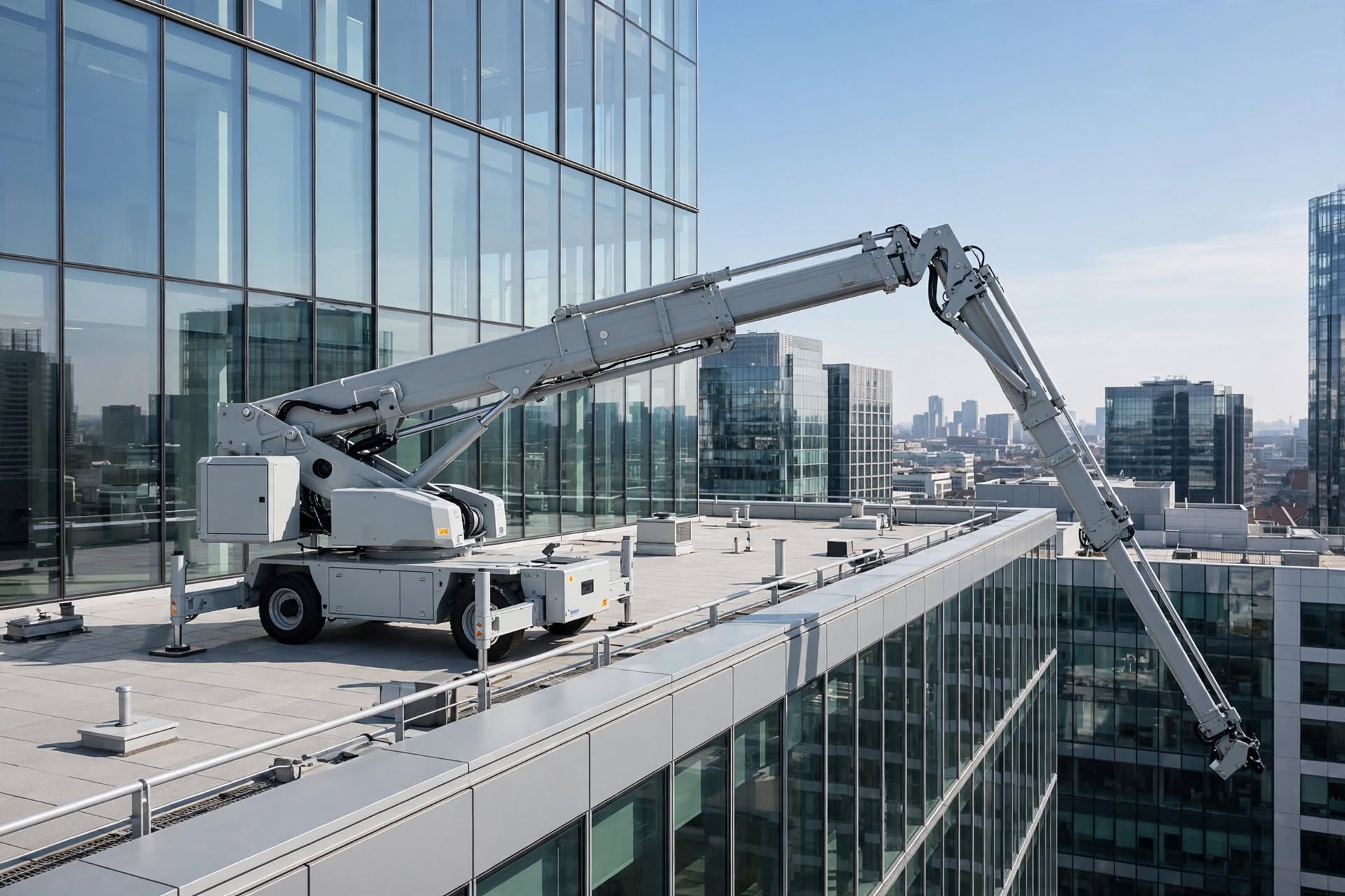 Telescopic jib crane against blue sky